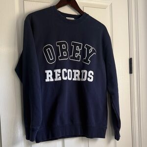 Obey Records Dark Blue Crewneck Sweater